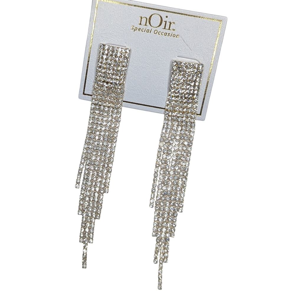 nOir Rhinestone Tassel Drop Earrings Sparkly Crystal Glam Jewelry